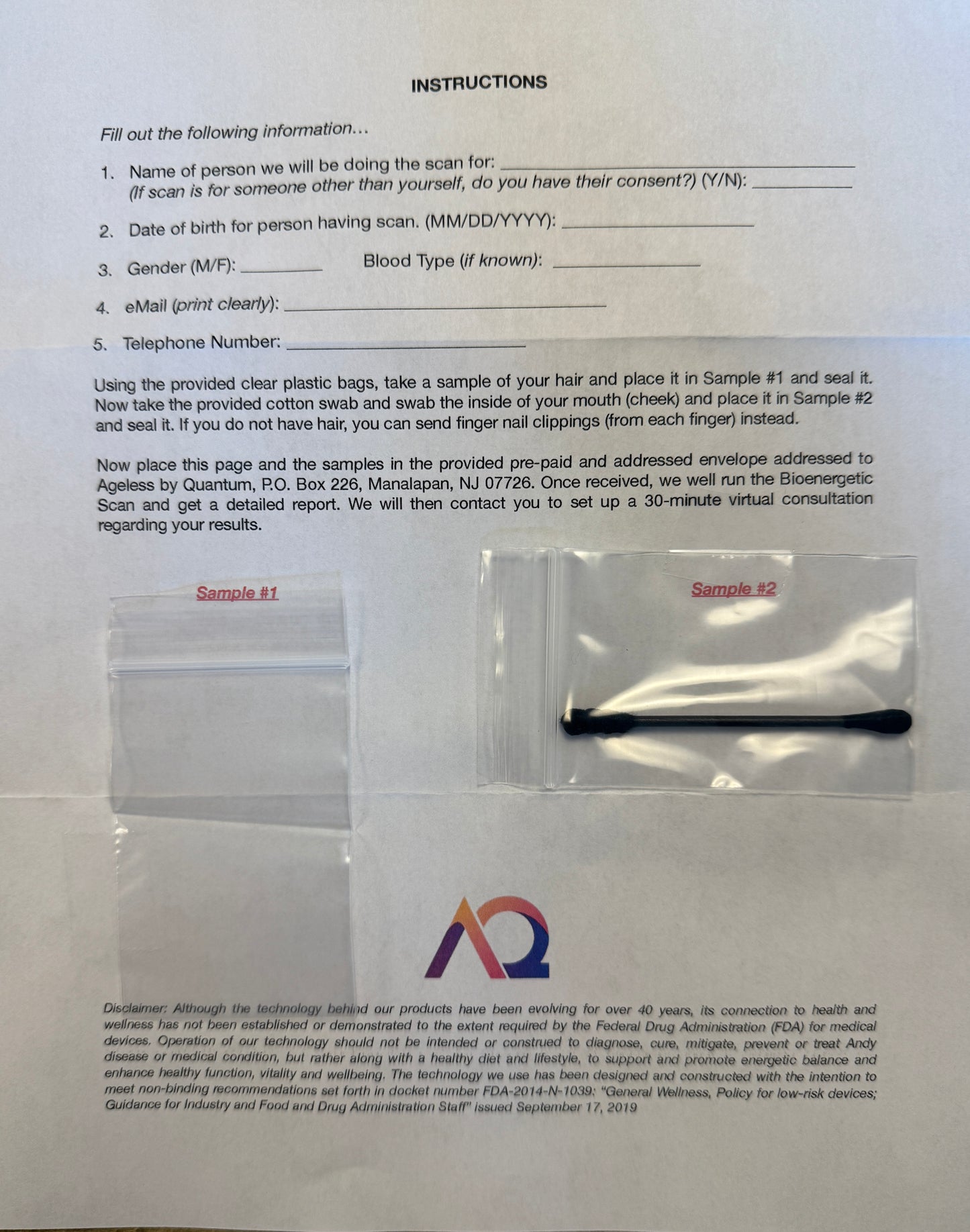 Ageless by Quantum - Full Bioenergetic Body Scan Kit with First Therapy Session